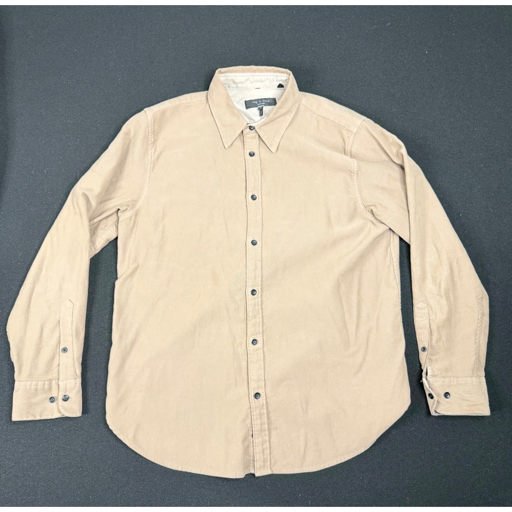 Rag & Bone Mens Large Tan Beige Fine Wale Corduroy Button Down Shirt